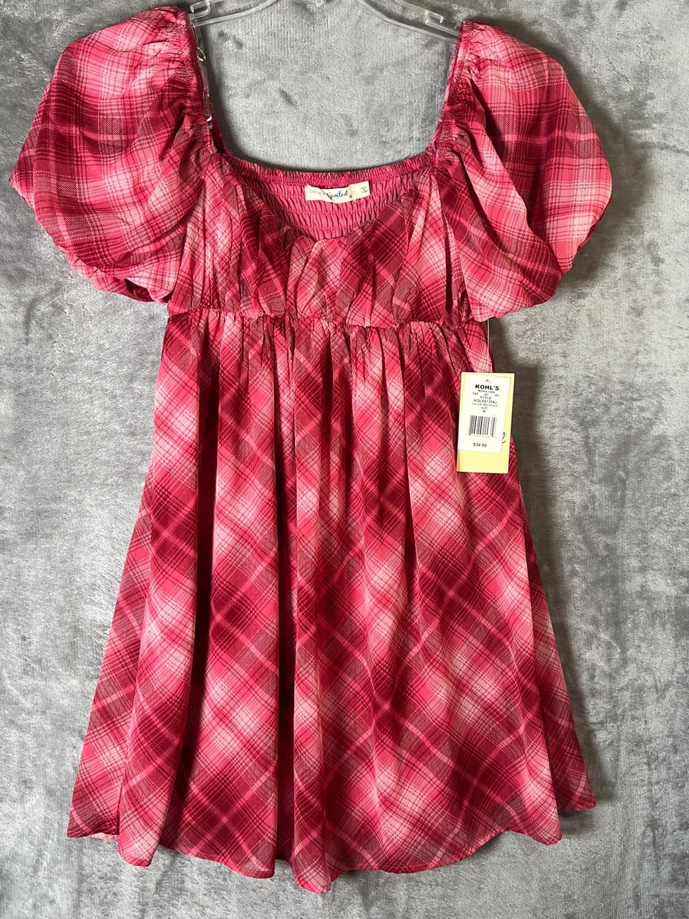 Pink Plaid Puff-Sleeve Dress